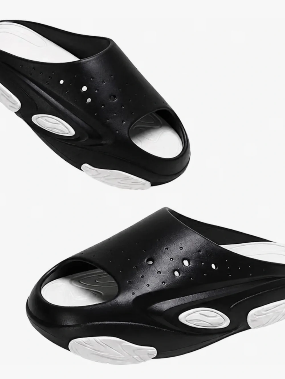 Black Slide Sandals with White Accents
